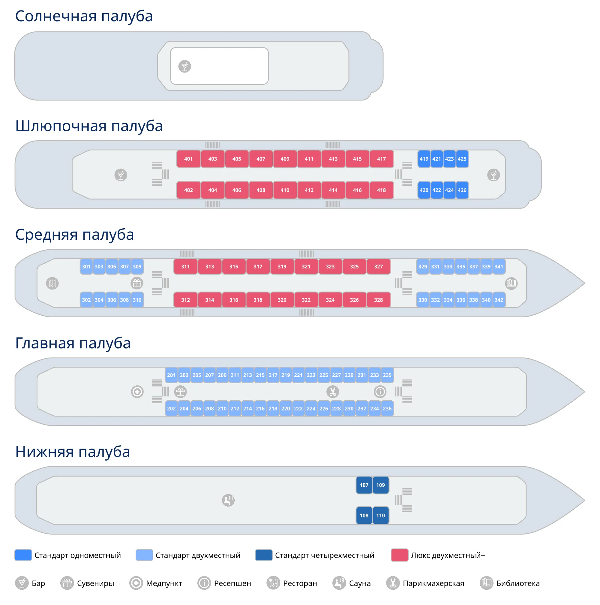 Схема палуб теплохода 